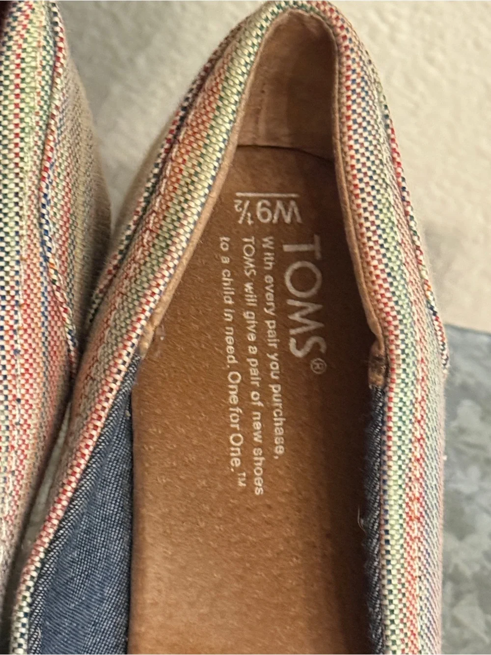Toms Rainbow Stripe Canvas Wedge Espadrille Peep Toe, Size 9.5